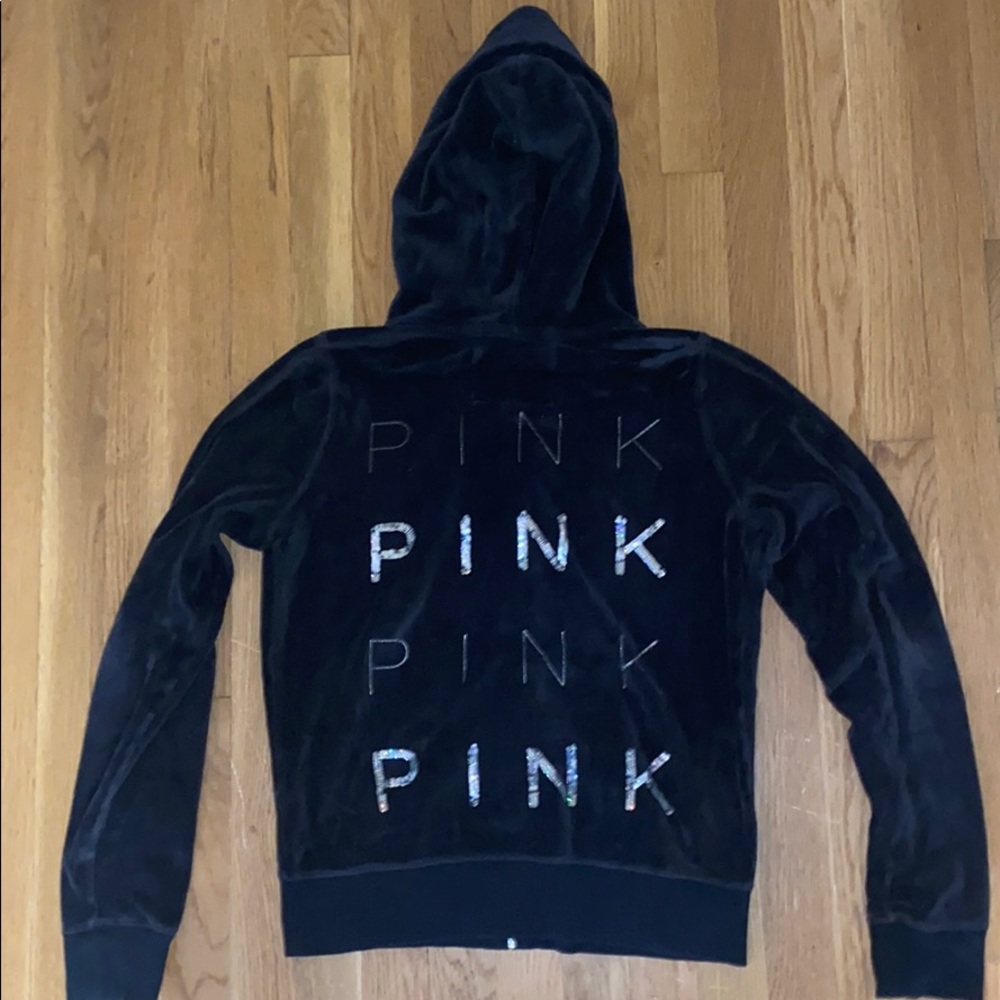 VS PINK Black Velour Sequin Zip-Up (M)
